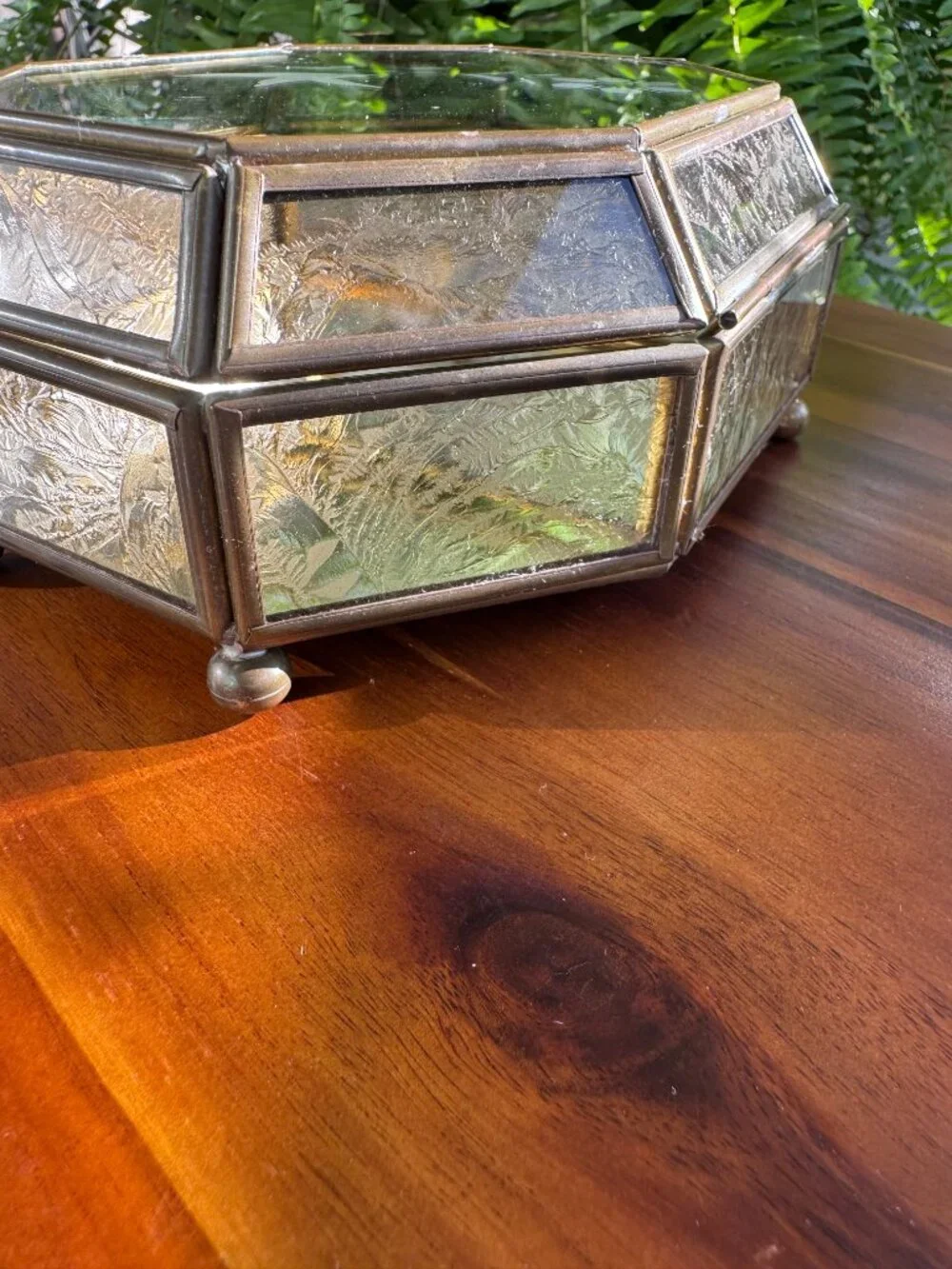 Vintage Etched Glass & Brass Jewellery Box – Hummingbird & Floral Design